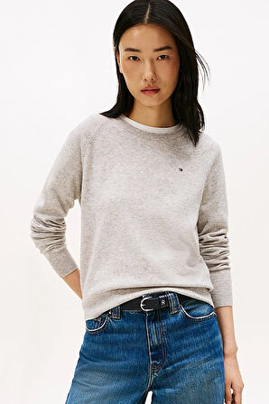 Kadın Wool Cash Regular Fit Reglan Kol Kaşmir Karışımlı Kazak - Gri Melanj | S