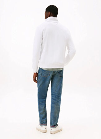 Tommy Hilfiger Dik Yaka Beyaz Erkek Sweatshırt MW0MW40481YBR_GLOBAL STRIPE ZIP THR