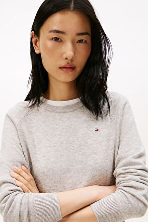 Kadın Wool Cash Regular Fit Reglan Kol Kaşmir Karışımlı Kazak - Gri Melanj | L