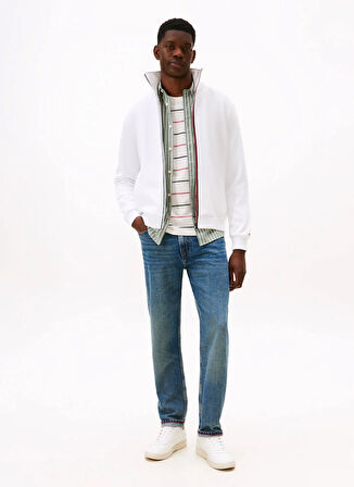 Tommy Hilfiger Dik Yaka Beyaz Erkek Sweatshırt MW0MW40481YBR_GLOBAL STRIPE ZIP THR