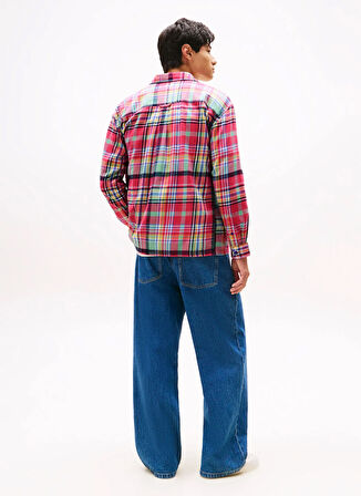 Tommy Jeans Oversized Pembe Çizgili Erkek Gömlek DM0DM22020XI5 TJM UTILITY FLANNEL O