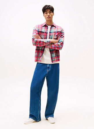 Tommy Jeans Oversized Pembe Çizgili Erkek Gömlek DM0DM22020XI5 TJM UTILITY FLANNEL O