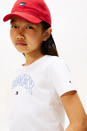 Kız Çocuk Saten Aplikeli Kolej Stili T-Shirt - Beyaz | 12 Yaş