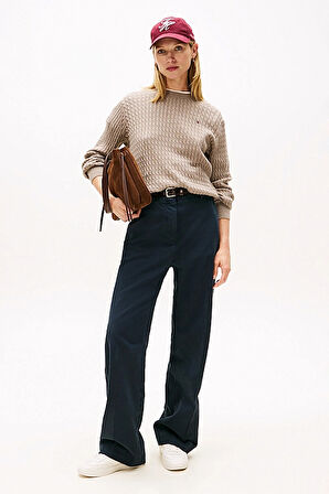 Kadın Bisiklet Yaka Saç Örgülü Pamuklu Triko Kazak - Vizon | S