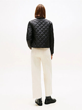 Tommy Hilfiger Hafif Dolgulu Normal Kesim Kapitone Kadın Siyah Ceket WW0WW47290BDS