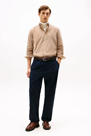 Erkek Regular Fit Düğmeli Yaka Kadife Gömlek - Bej | M