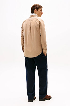 Erkek Regular Fit Düğmeli Yaka Kadife Gömlek - Bej | M