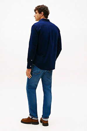 Erkek Regular Fit Düğmeli Yaka Kadife Gömlek - Lacivert | XS