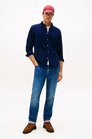 Erkek Regular Fit Düğmeli Yaka Kadife Gömlek - Lacivert | L