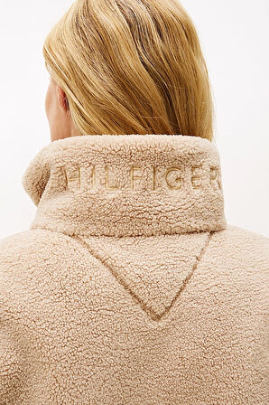 Kadın Regular Fit Dik Yaka Peluş Ceket - Bej | XS