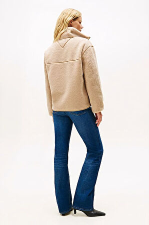 Kadın Regular Fit Dik Yaka Peluş Ceket - Bej | M