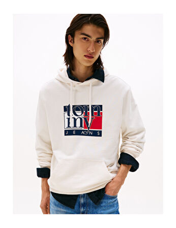 TOMMY HILFIGER Erkek Marka Logolu Kapüşonlu Şık Görünüşlü BBeyazZ Sweatshirt DM0DM22092 YBH