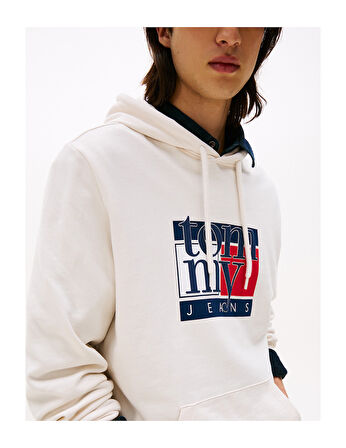TOMMY HILFIGER Erkek Marka Logolu Kapüşonlu Şık Görünüşlü BBeyazZ Sweatshirt DM0DM22092 YBH