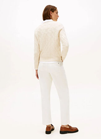 Tommy Hilfiger Yuvarlak Yaka Standart Düz Bej Kazak Kadın WW0WW43586ADK