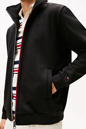 Erkek Global Stripe Şerit Detaylı Dik Yaka Fermuarlı Sweatshirt - Siyah | XS
