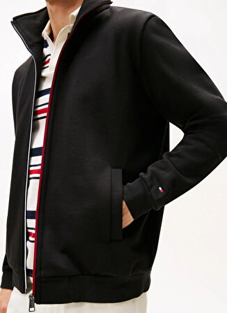 Tommy Hilfiger Dik Yaka Siyah Erkek Sweatshırt MW0MW40481BDS_GLOBAL STRIPE ZIP THR