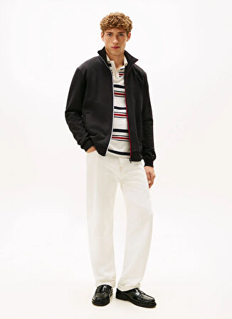 Tommy Hilfiger Dik Yaka Siyah Erkek Sweatshırt MW0MW40481BDS_GLOBAL STRIPE ZIP THR