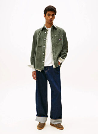 Tommy Jeans Oversized Haki Düz Erkek Gömlek DM0DM22016MRH TJM RLX WASHED CORD S