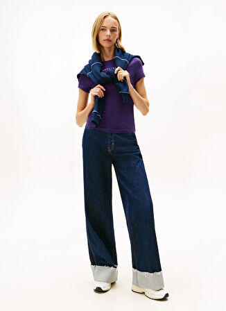 Tommy Jeans Yuvarlak Yaka Baskılı Mor Kadın T-Shirt DW0DW21550VLY