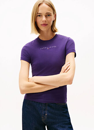 Tommy Jeans Yuvarlak Yaka Baskılı Mor Kadın T-Shirt DW0DW21550VLY