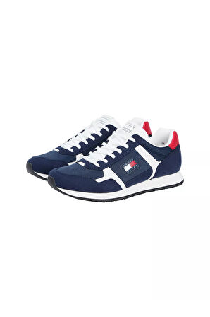 Erkek Süet ve File Detaylı Runner Sneaker - Lacivert | 44