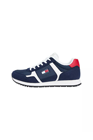 Erkek Süet ve File Detaylı Runner Sneaker - Lacivert | 44