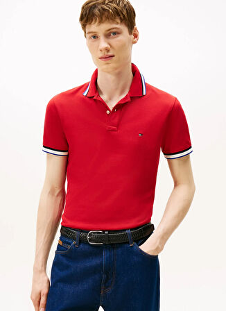 Tommy Hilfiger Kırmızı Erkek Polo T-Shirt MW0MW40308XLD_CUFF INTEREST SLIM FI
