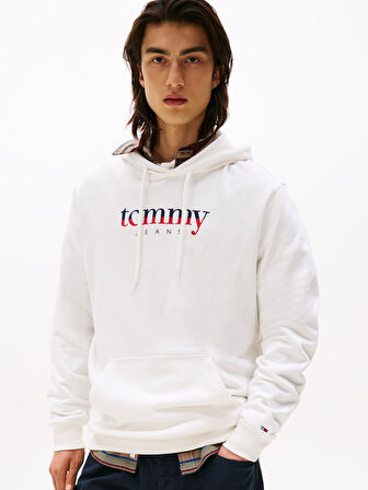 TOMMY HILFIGER Erkek Marka Logolu Kapüşonlu Şık Görünüşlü Beyaz1 Sweatshirt DM0DM22113 YBL