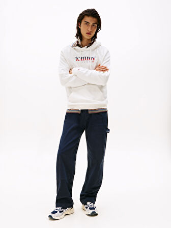 TOMMY HILFIGER Erkek Marka Logolu Kapüşonlu Şık Görünüşlü Beyaz1 Sweatshirt DM0DM22113 YBL