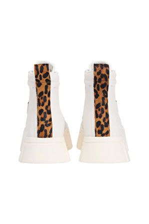 Kadın Leopar Detaylı Platform Tabanlı Bilekli Sneaker - Ekru | 39