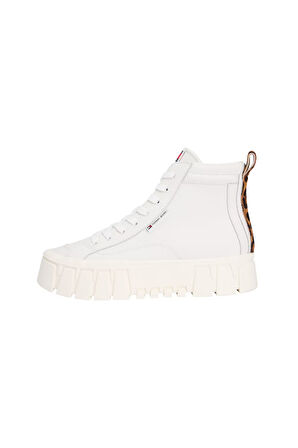 Kadın Leopar Detaylı Platform Tabanlı Bilekli Sneaker - Ekru | 40