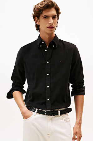 Erkek Regular Fit Düğmeli Yaka Kadife Gömlek - Siyah | S