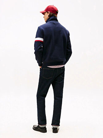 Tommy Hilfiger İkonik Renk Bloklu Eklemeli Yarım Fermuarlı Erkek Mavi Kazak MW0MW40480DW5