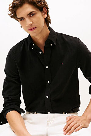 Erkek Regular Fit Düğmeli Yaka Kadife Gömlek - Siyah | L