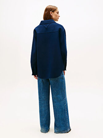 Tommy Hilfiger Çift Taraflı Yün Karışımlı Normal Kesim Kadın Mavi Ceket WW0WW46558C1G