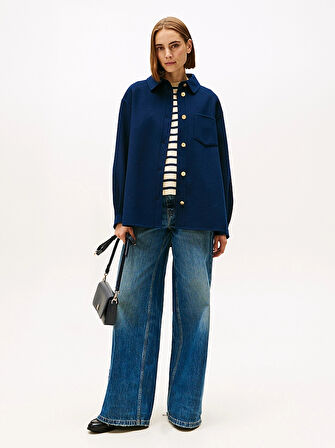 Tommy Hilfiger Çift Taraflı Yün Karışımlı Normal Kesim Kadın Mavi Ceket WW0WW46558C1G