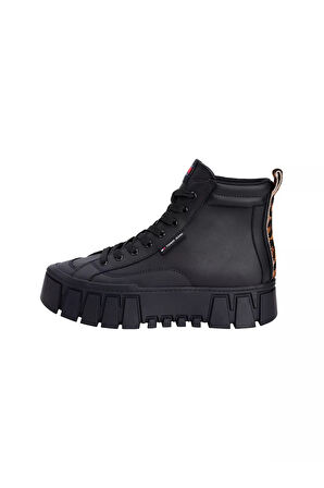 Kadın Leopar Detaylı Platform Tabanlı Bilekli Sneaker - Siyah | 39