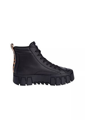 Kadın Leopar Detaylı Platform Tabanlı Bilekli Sneaker - Siyah | 39