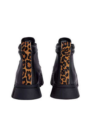 Kadın Leopar Detaylı Platform Tabanlı Bilekli Sneaker - Siyah | 40