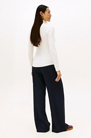 Kadın Dar Kesim Fitilli Balıkçı Yaka Bluz - Krem | XS