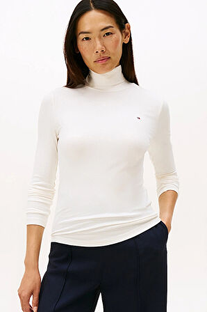 Kadın Dar Kesim Fitilli Balıkçı Yaka Bluz - Krem | S