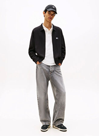 Tommy Jeans Fermuarlı Yaka Relaxed Düz Siyah Erkek Kazak DM0DM22106BDS TJM RLX TNL BADGE FZ