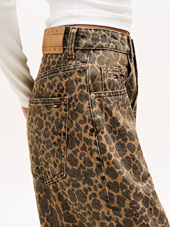 Tommy Hilfiger Charlie Orta Bel Bol Kesim Geniş Leopar Kadın Mavi Jeans DW0DW218331CE