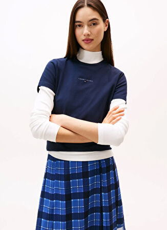 Tommy Jeans Yuvarlak Yaka Baskılı Lacivert Kadın T-Shirt DW0DW21964C1G