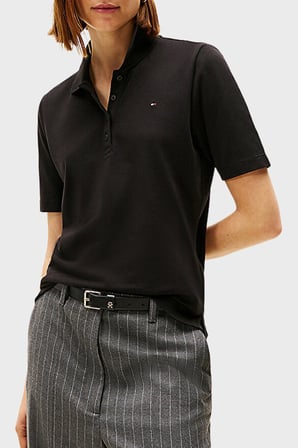 Tommy Hilfiger Pamuklu Regular Fit Düğmeli Polo Yaka T Shirt Bayan POLO YAKA T SHİRT WW0WW43224 BDS SİYAH
