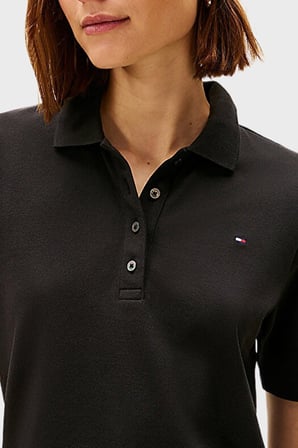 Tommy Hilfiger Pamuklu Regular Fit Düğmeli Polo Yaka T Shirt Bayan POLO YAKA T SHİRT WW0WW43224 BDS SİYAH