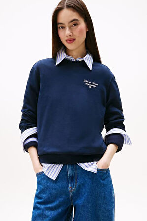 Kadın Regular Fit Nakış Logolu Sweatshirt - Lacivert | S