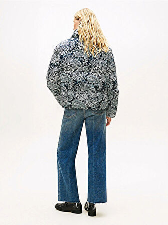 Tommy Hilfiger Tamamı Baskılı Kuş Tüyü Normal Kesim Kadın Mavi Ceket WW0WW474470ZV