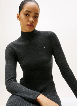 Tommy Hilfiger Dik Yaka Düz Gri Uzun Kadın Elbise WW0WW47303P4E