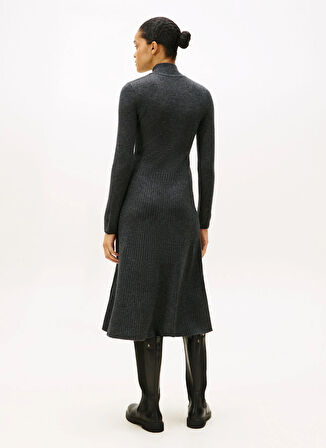 Tommy Hilfiger Dik Yaka Düz Gri Uzun Kadın Elbise WW0WW47303P4E